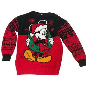 Disney Mickey Mouse Ugly Christmas Sweater Red Black Small